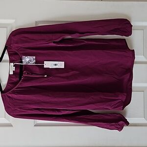 Yumi Kim,NWT, Burgundy Red Long Sleeve Tie Neck High Line Top Size…